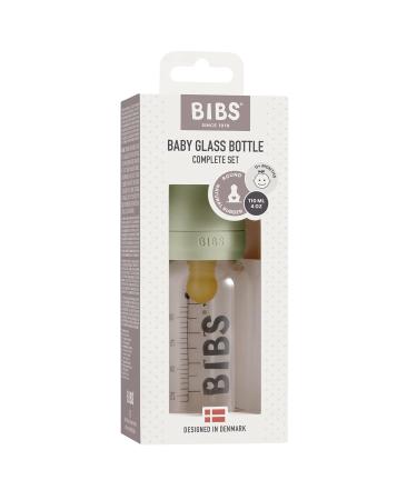 Bibs Baby Glass Bottle - Reduces Colic Natural Rubber Sucker Supports Breastfeeding | Made in Denmark - 110 ml Sage Complete Set - Buy Online on GoSupps.com