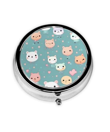 Cute Foxround Pill Box 3 Compartments Round Pill Box Organizer for Purse Or Pocket Portable Travel Pill Box