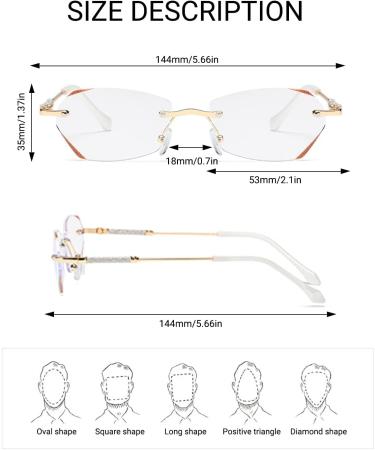 LUFF Rimless Reading Glasses for Women - Lightweight Anti Blue Light Readers Stylish Metal Frame Gold 4.0x - Buy Online on GoSupps.com