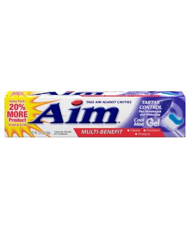Aim Tartar Control Plus Mouthwash & Whitening Anticavity Fluoride Toothpaste Cool Mint Gel 6 Oz (Pack of 6)