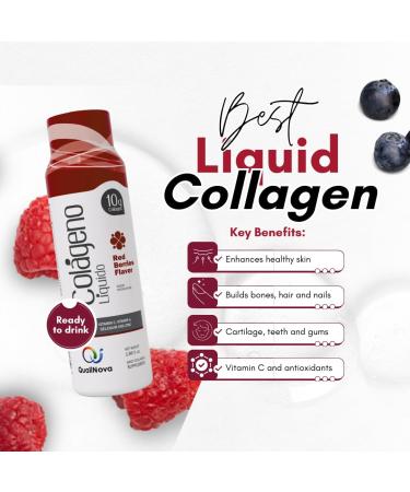 Qualinova - Liquid Collagen Ready to Drink - Red Berries Flavors (30 count) With Vitamin C and 10g of Collagen per bottle - Buy Online on GoSupps.com