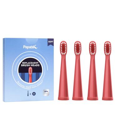 Papablic Kids Electric Toothbrush Replacement Heads Red (4 Pack)