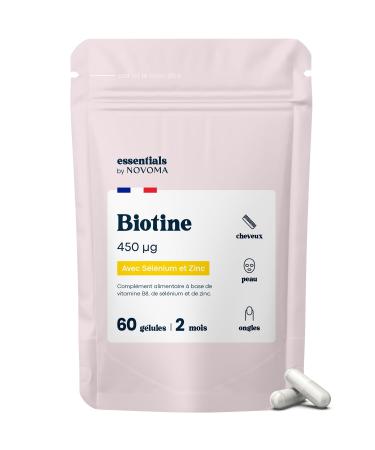 Biotin with Selenium and Zinc Accelerates Hair Growth 2 Months Cure 60 Vegetable Capsules Vitamin B8 Food Supplement Made in France Essentials by Novoma