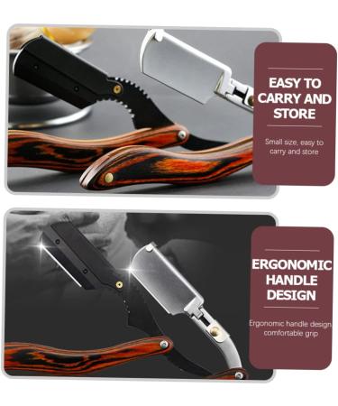 Frcolor Manual Razor & Facial Hair Scissors | Wooden Handle Hairdressing Scissors for Men | Stainless Steel Grooming Tool - 16x3.3x1.2cm - Buy Online on GoSupps.com