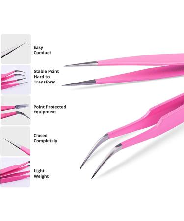 Tsolay Eyelash Tweezers Set - 4 Pack Stainless Steel Precision Tools for Lash Extensions - Pink Curved & Straight Tip - Buy Online on GoSupps.com