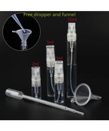 TIANZD Pack of 25 Empty 2ml Clear Transparent Glass Fine Mist Pump Spray Bottles Travel Mini Portable Spray Perfume Cosmetic Containers Sample Vials Refillable with Funnel and Dropper - Buy Online on GoSupps.com