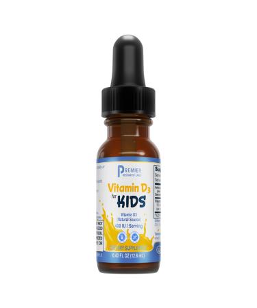 Premier Research Labs Vitamin D3 for Kids - Vitamin D Drops for Children Kids Liquid Vitamin D 400 IU Per Serving Supports Healthy Brain Development - 0.43 fl oz