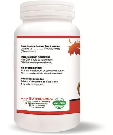 Nutridom Vitamin D3 with Coconut MCT Oil - 1 000IU (25mcg) per serving (500 Softgels) Supports Immune Fuction Muscle & Bone Health Non-GMO Gluten Free Made in Canada - Buy Online on GoSupps.com