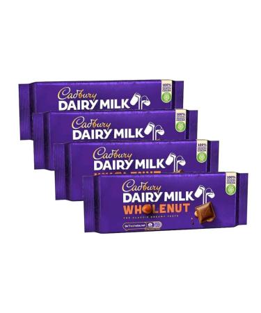 Cadbury Dairy Milk Wholenut Chocolate Bar 180g (4 pack) Imported from the UK