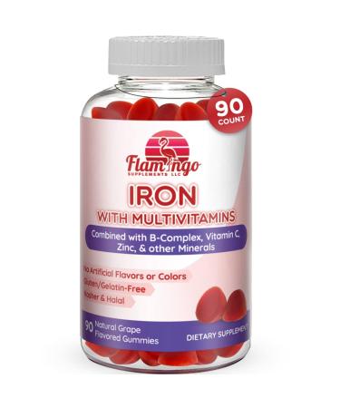 Iron Gummies: New Formula 20 mg Iron per Serving Plus Vitamin C Zinc B Complex. Iron Gummies for Women and Men. Anemia Supplement for Fatigue Prenatal Pregnancy- Vegan Kosher- 90 Ct
