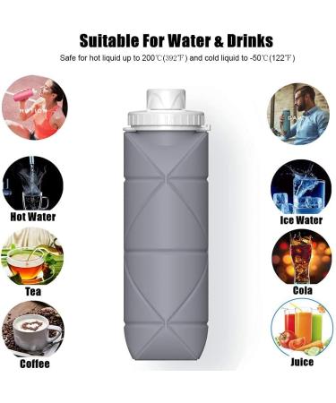 SPECIAL MADE Collapsible Water Bottle - Leakproof Valve, Reusable BPA Free Silicone, Foldable for Sport Gym Camping Hiking Travel - Lightweight & Durable 20oz 600ml (Grey) - Buy Online on GoSupps.com