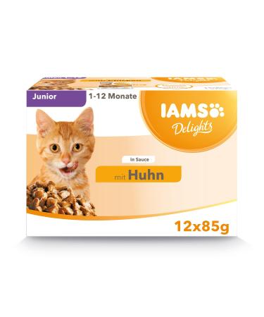 IAMS DELCHTS Kitten wet feed - multipack cat food with chicken in sauce high -quality feed for junior kittens from 1-12 months 12 x 85g chicken in sauce 85 g (12 pack) - Buy Online on GoSupps.com