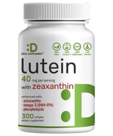 Lutein and Zeaxanthin Supplements 40mg Per Serving 300 Softgels Plus Astaxanthin Omega-3s & Phospholipids Non-GMO 300 Count (Pack of 1)