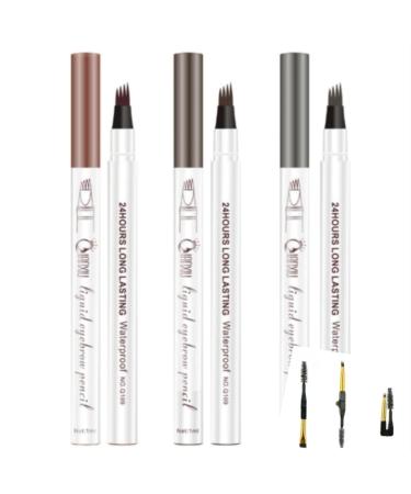 2024 Upgraded 4-Fork-Tip Brow Tint Pencil Lasting Waterproof Brow Pencils Brush Create Natural Hair-Like Defined Brows Last All-Day (DARK GRAY)