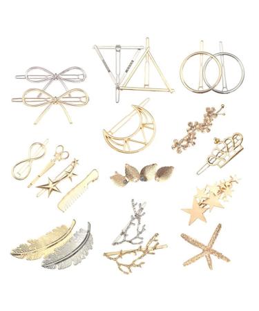 20 pieces of geometric metal hair clip set alloy headgear minimalist petite hollow metal hairpin circle/triangle/moon hairpin set girl headgear styling hair jewelry