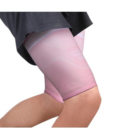 Compression thigh bandage men and women ventilation thigh support with non -slip silicone for muscle fiber tear muscle pollution recreation of injury sport 2 pieces (pink XL) XL pink