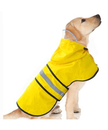 Dog Raincoat Waterproof Reflective Slicker - Lightweight Breathable Hooded Poncho Rain Coat Jacket with Adjustable Belly Strap and Leash Hole for Small Medium Large Dogs (Medium, Yellow) Medium Yellow