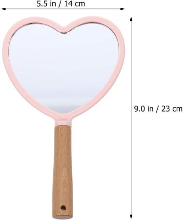 Uonlytech Heart-Shaped LED Makeup Mirror with Wooden Handle - Portable Handheld Cosmetic Mirror for Women - Buy Online on GoSupps.com