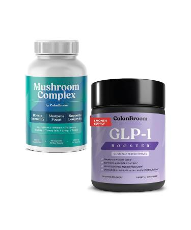ColonBroom GLP-1 Weight Management Supplement for Women & Men (60 Capsules) & Mushroom Complex Powerful Mushroom Blend (60 Capsules) - Supports Gut Health Metabolic Wellness & Appetite Regulation
