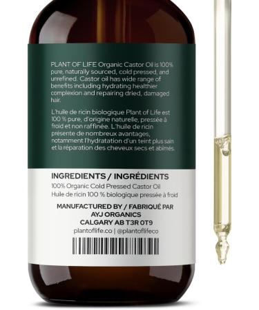 Castor Oil by Plant of Life - USDA Organic 100% Pure Cold-Pressed Hexane-Free - Strengthen Repair for Hair Eyebrow Eyelash - (2oz (60mL)) - Buy Online on GoSupps.com