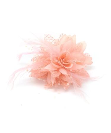 Flower Feather Bead Corsage Hair Clips Fascinator Hairband and Pin (Nude Peach)