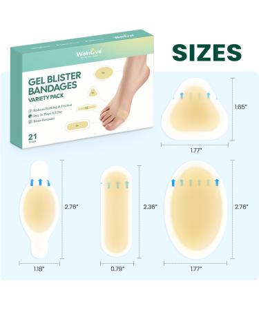 Gel Blister Bandages - Welnove 21ct Hydrocolloid Cushions for Heel Toe & Foot - Waterproof Blister Pads for Prevention & Recovery - Buy Online on GoSupps.com