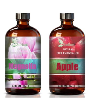 Apple Fresh Essential Oil and Magnolia Essential Oil 16 Fl Oz - Apple Fresh & Magnolia Oil for Diffuser Aromatherapy Home Fragrance Skin & Hair Care DIY Candle & Soap Making Yoga