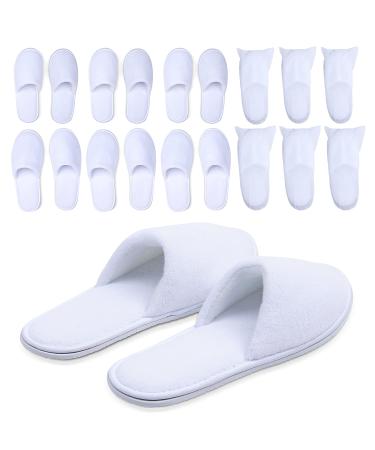 MAJI SIMPLY JOYOUS Spa Slippers, Disposable Slippers for Guests Bulk of 6 Pairs - Non-Slip Closed-Toe Premium White Spa Slippers Bulk with Travel Bags - Coral Fleece Hotel Slippers for Women and Men 3 Medium and 3 Large