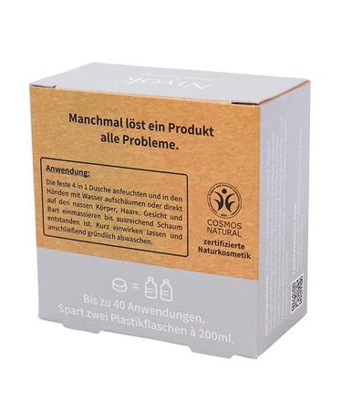 Natural Cosmetics Solid Shower Bar - 4-in-1 Body Hair Face & Beard Care - Athletic Grey Scent - 80g - Eco-Friendly & Vegan - Buy Online on GoSupps.com