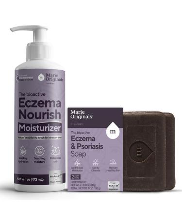 Marie Originals Eczema Relief Bundle Eczema Soap Bar 2-Pack & 16 Oz Lotion for Dry Itchy Skin Colloidal Oatmeal Lotion + Natural Soap for Sensitive Skin Adults & Kids