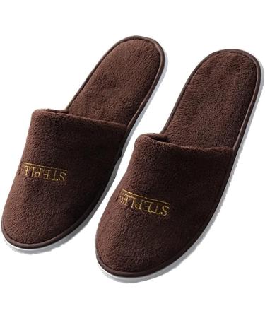Soft Flannel Home Slippers for Guests - 5 Pairs Individually Packaged Bulk Shoes for Travel Hotel & Spa - Comfortable Men's Brown Slippers - Buy Online on GoSupps.com
