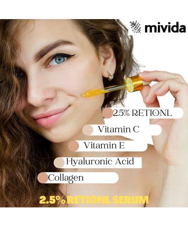 Mivida Facial Serum Set of 3 - Hyaluronic Acid, Retinol 2.5%, Vitamin C 20% | Anti-Aging, Hydrating, Brightening & Firming Serum For Face | Skincare Set | 1 fl oz - Pack of 3 | 0.33 Fl Oz (Pack of 3) - Buy Online on GoSupps.com