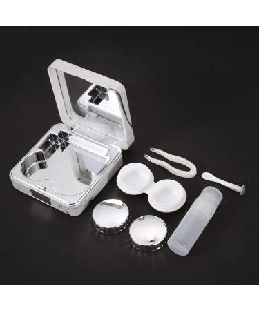 Square Marble Contact Lens Case Portable Cosmetic Box & Travel Set for Daily Outdoor Use (Silver) - Buy Online on GoSupps.com