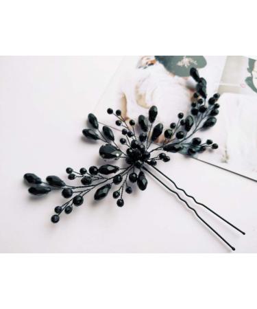 Beryuan Women's Rhinestone Hair Jewelry | Classic Black Crystal Flower Hairpin Clip for Weddings & Parties | Bride & Girl Hair Accessories Gift - Buy Online on GoSupps.com
