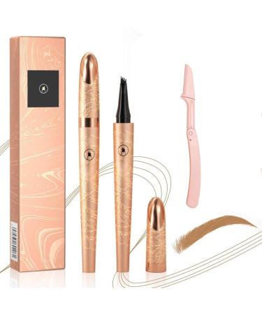 Magic Eyebrow Pencil with Eyebrow Razor 3D Lasting Waterproof Microblading Eyebrow Pencil Contouring Pen 4 Tipped Precise Brow Pen Natural Fine Stroke Microblading Eyebrow Pencil (Color : Light Brown