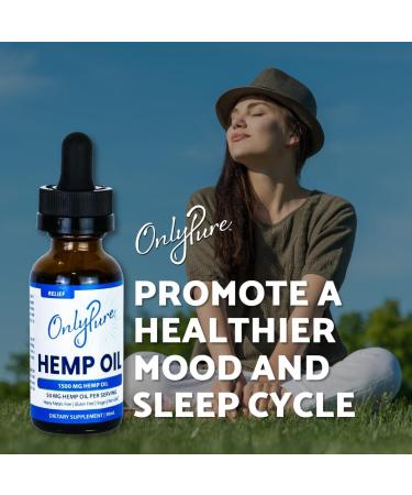OnlyPure Relief Hemp Oil Extract Drops 1500 mg Supports Daily Overall Health Wellness Sleep & Relaxation All Natural with MCT Oil Non-GMO & Vegan 30 mL (30 Servings) - Buy Online on GoSupps.com