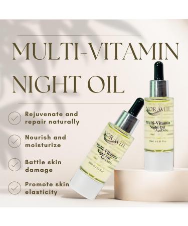 AgeDelay Multi-Vitamin Night Facial Oil | Intensive Skin Tightening & Moisturizer | Antioxidant Serum with Vitamin E Omega 3 6 9 & Seaweed - 30ml - Buy Online on GoSupps.com