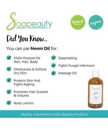 Buy Organic Cold Pressed Neem Oil | 100% Pure Natural Oil for Skin & Hair | Moisturizer Hair Growth Soap Making | Available in 4OZ to 1 GALLON (12 OZ - Buy Online on GoSupps.com