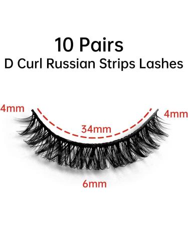 Eyelashes Russian Strip Lashes Natural Fluffy Wispy D Curly Effect Hybrid Strip Lashes Look Like Extensions 10 Pairs (D-01) - Buy Online on GoSupps.com