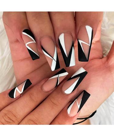 Brishow nails to stick on pink artificial nails long press on nails with geometry ballerina acrylic fingernails artificial nails 24 pieces for women and girls - Buy Online on GoSupps.com