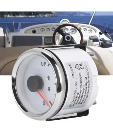 Boat Trim Gauge - 52mm Stainless Steel UP-DN Indicator | 0-190 Ohm Signal | Red Backlight | White Dial Silver Frame - International Shipping Available - Buy Online on GoSupps.com