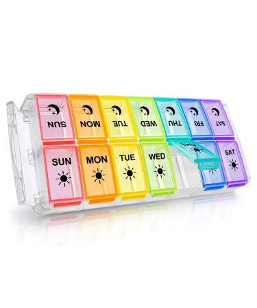 Pill Organizer 2 Times a Day, Fullicon Quick Fill Large Weekly AM PM Pill Box, Medicine Organizer 7 Day, Daily Pill Cases - Rainbow (Patent Registered) Multi-colored Medium