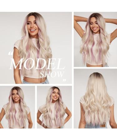 Buy Oefei Pink Highlight Ombre Blonde Long Curly Synthetic Wig - Heat-Resistant Wigs for Women | Perfect for Daily Wear Parties & Cosplay - Buy Online on GoSupps.com