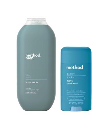 Bundle of Method Sea + Surf Body Wash 18 oz (Pack of 1) + Method Glacier + Granite Deodarant 2.65 oz (Pack of 1)