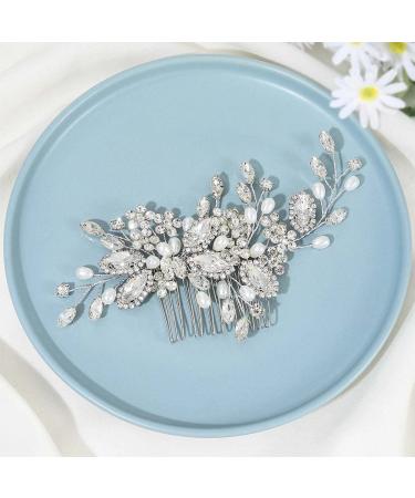 Easedaily Rhinestone Bride Wedding Hair Comb - Silver Crystal Bridal Hair Piece with Pearl Accents for Women and Girls - Buy Online on GoSupps.com