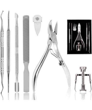 Toenail Clippers Set 7Pcs Staineless Steel Ingrown Toenail Tool Kit Professional Toe Nail Nippers Set for Ingrown & Thick Nail Surgery Grade Manicure Pedicure Tool By OosoFitt Silver