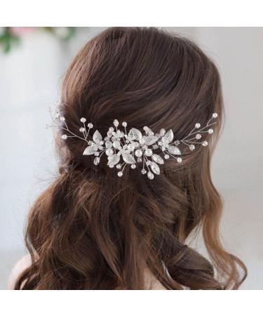 Handcess Leaves Bride Wedding Headband Silver Pearls Crystal Headpieces Rhinestone Bridal Hair Accessories for Bride and Bridesmaids - Buy Online on GoSupps.com