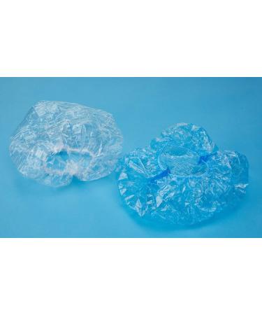 AKOAK 100Pcs Waterproof Shower Cap Set - Blue | Transparent, Disposable Stretch Hair Cap for Dyeing | Adult Size - Buy Online on GoSupps.com