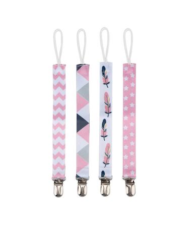 Baby Pacifier Clip Chain Set of 4 Durable Cotton Strap Pacifier Nipple Holder for Toddlers (6)