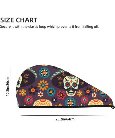 Microfiber Hair Drying Cap - Skulls & Flowers | Soft Quick-Dry Towel Wrap for Curly Long & Thick Hair - Buy Online on GoSupps.com